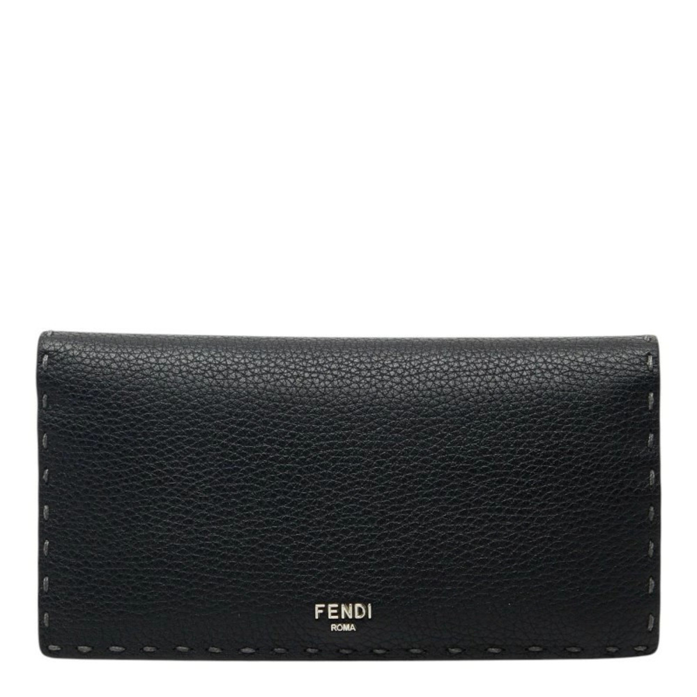 Fendi Selleria Bi fold Long Wallet Black Leather